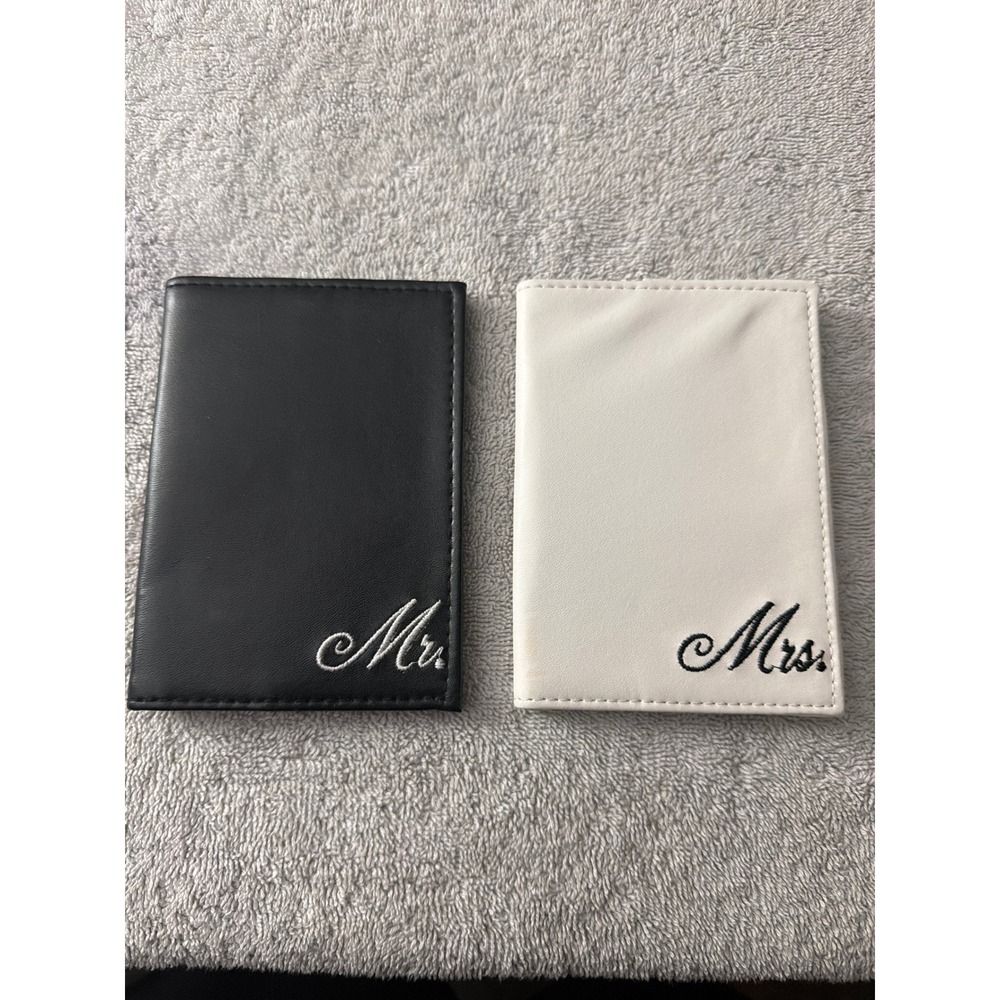 Mr and Mrs Passport Cover Set Black White Faux Leather Travel Wedding Gift Duo